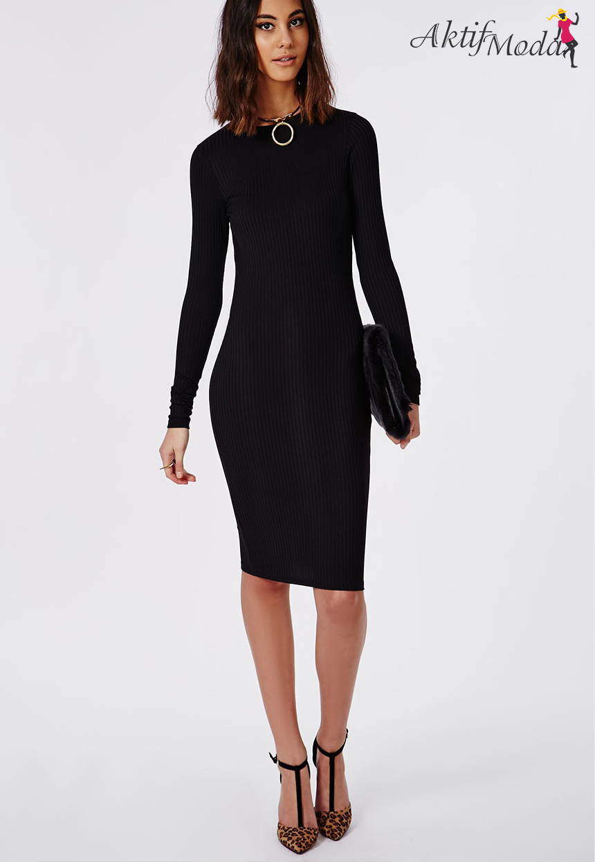 uzun kollu siyah elbise modeli - Uzun kollu siyah elbise modeli