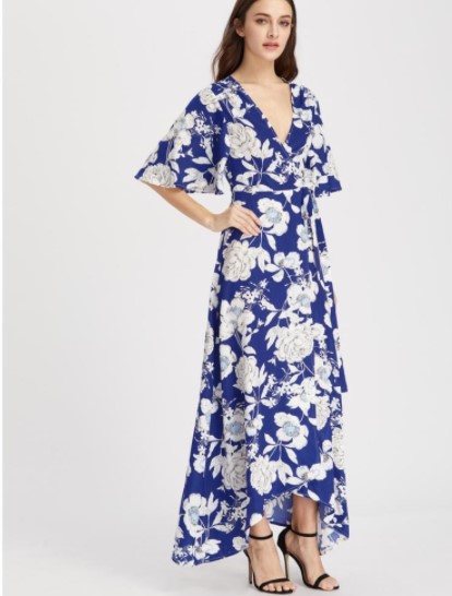 Çiçekli mavi abiye modelleri