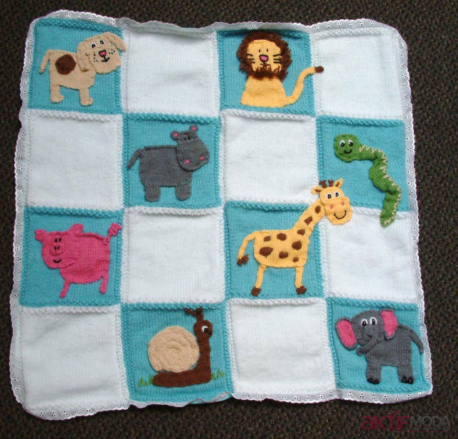 Hayvan Desenli Örgü Bebek Battaniyesi Modelleri