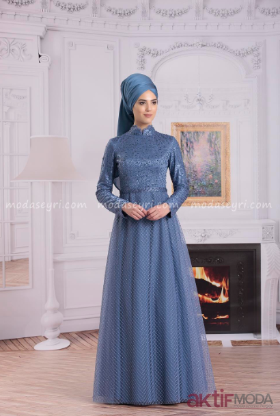 Mavi Tesettür Abiye Elbise Modelleri 2023