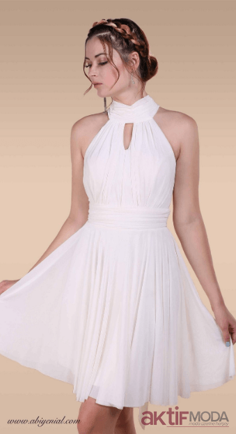 Kısa Beyaz Gen Abiye Elbise Modelleri 2023