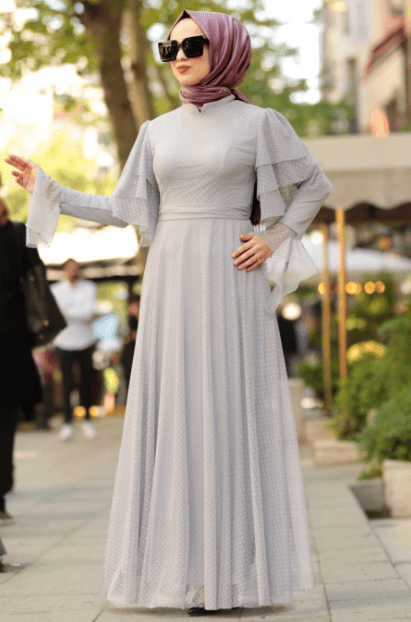 Desenli Tesettür Abiye Elbise Modelleri 2020